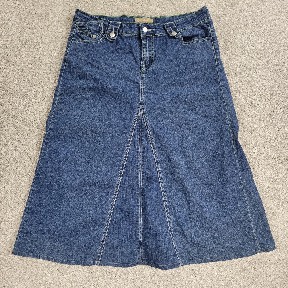 Riva Karen Jeans Skirt Womens L Blue Denim A Line Rodeo Western Casual‎ Pockets